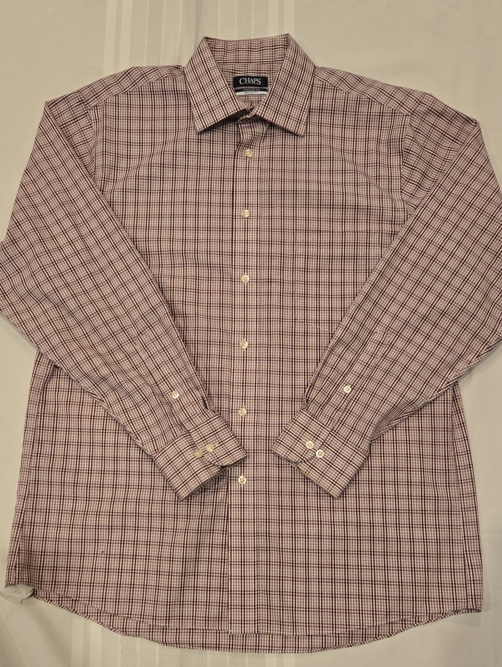 Chaps Men’s Maroon and White Plaid Dress Shirt